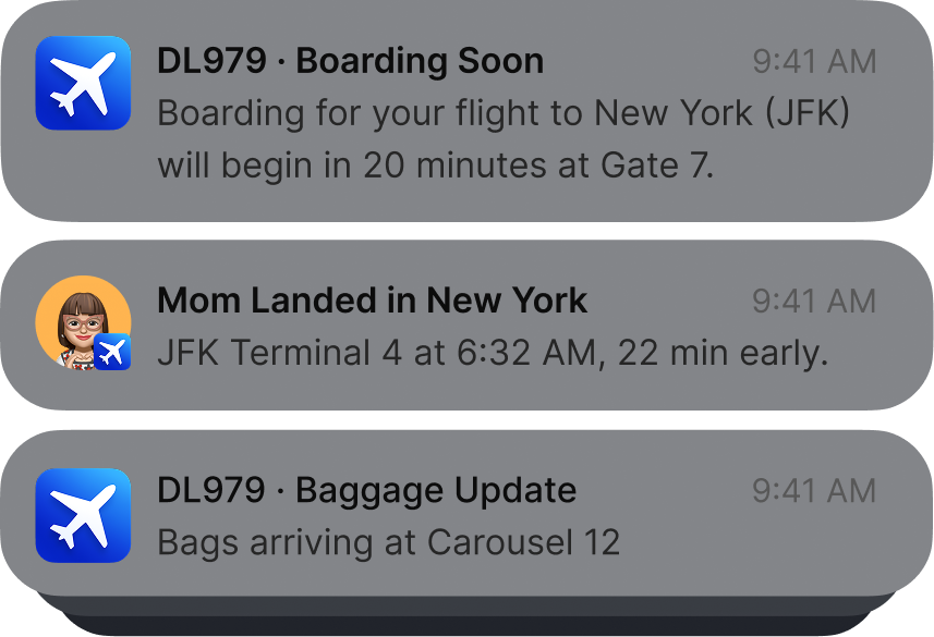 Flight notification examples